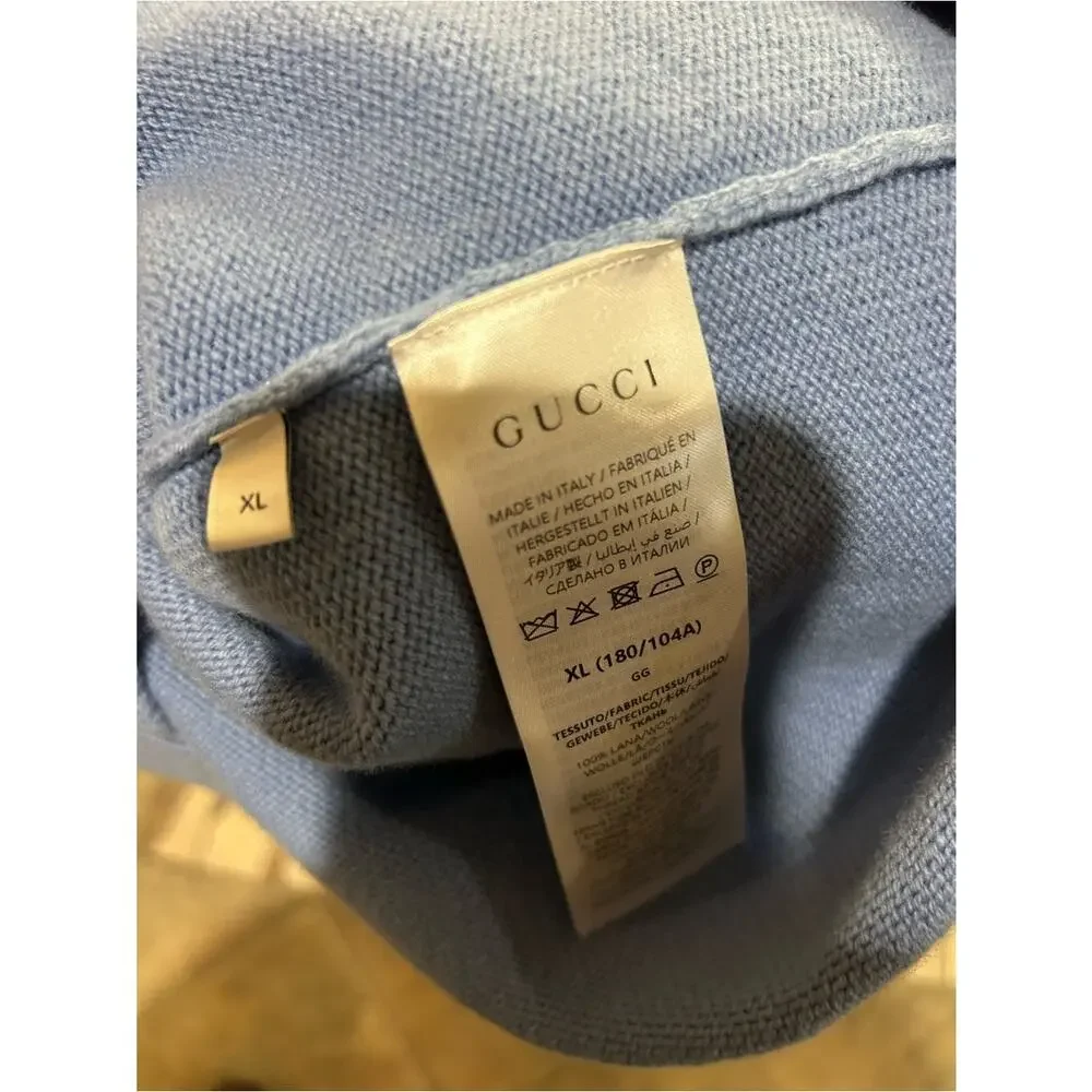 Men's Gucci Light Blue Men's felted wool knit Crewneck Sweater size XL Italy